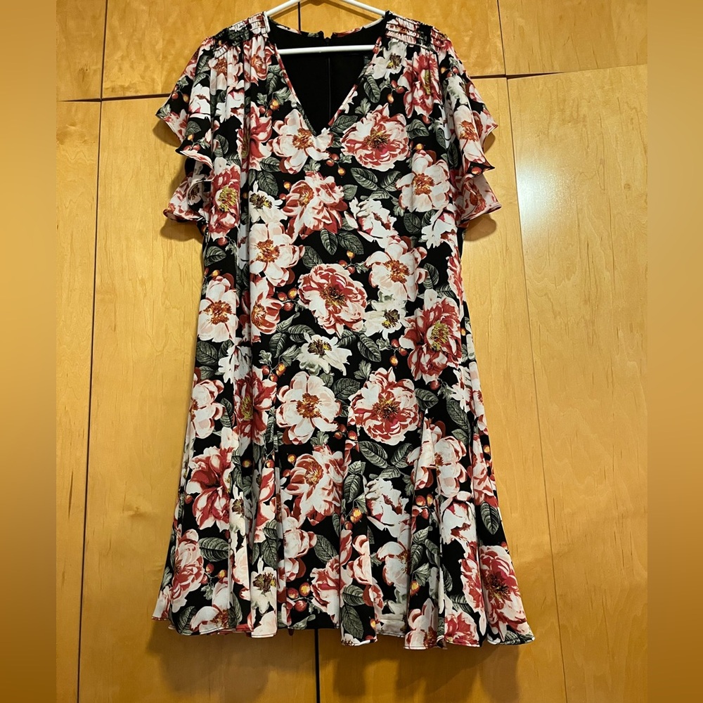 White House Black Market Black and Red Floral Midi Dress